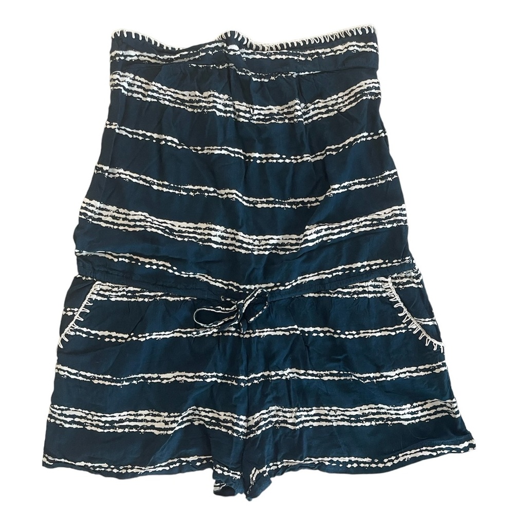 Beach Blue Strapless Romper with pockets